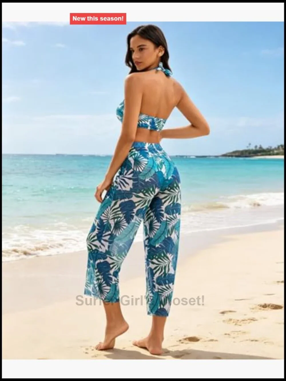 3 Piece Bikini Set with Halter Top and Beach Pants
